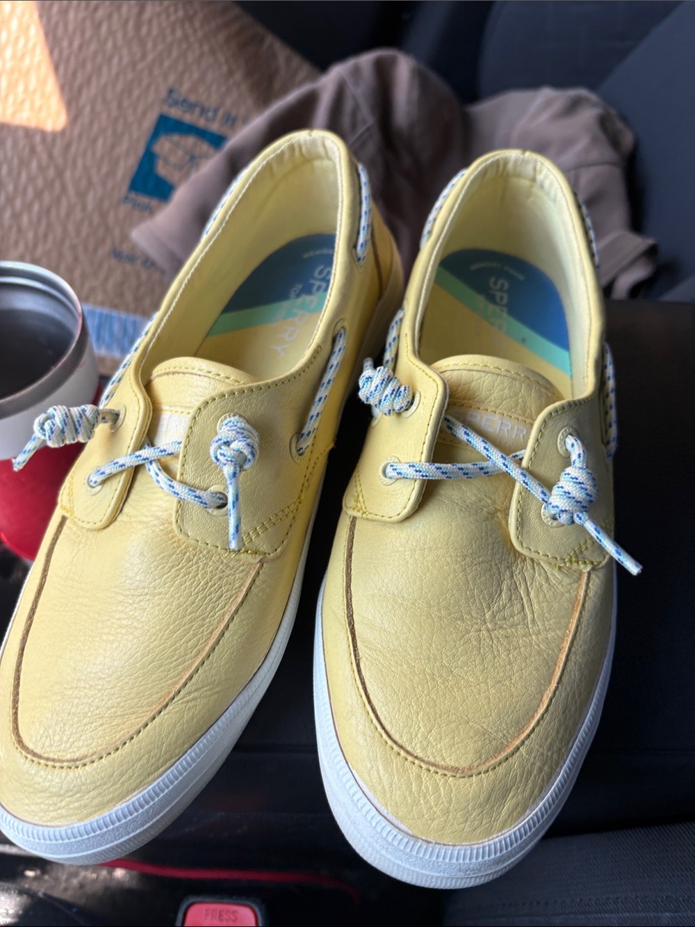 Sperry Lemon Yellow Leather Boat Shoes with White Sole Ladies Size 7